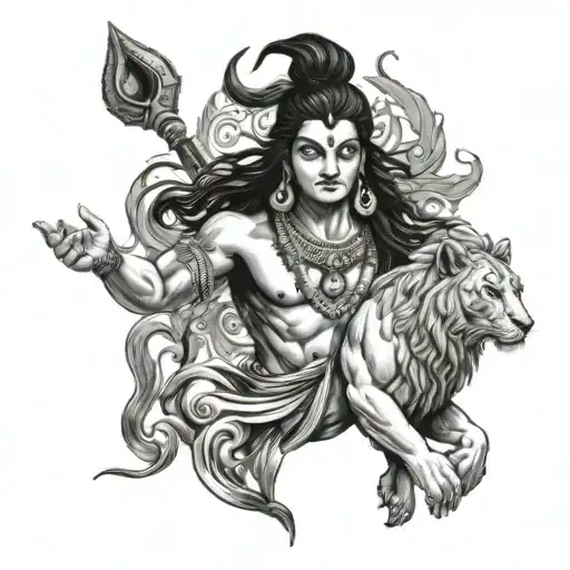 Lord Shiva With A Lion Surrounded