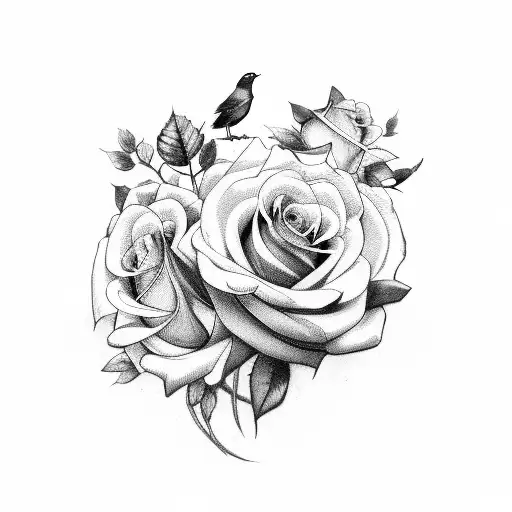 Woman Holding Roses With Birds In Background