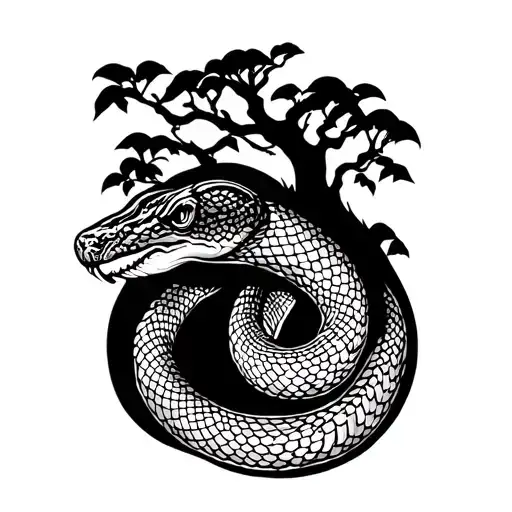 Fine Line Snake Wrapped Around Tree
