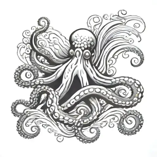 Octopus And Ocean Wave