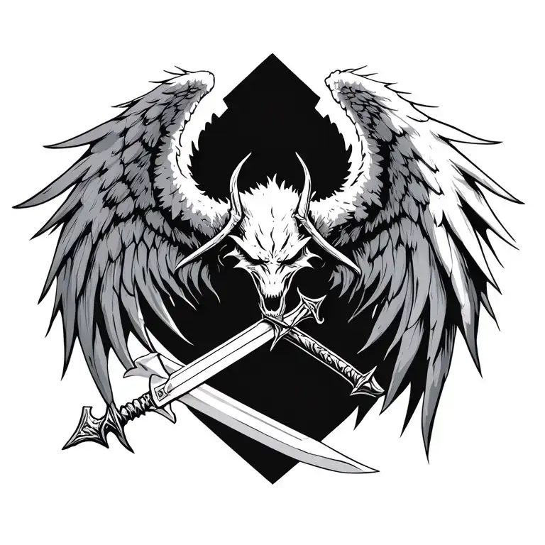 Angle Fighting Demon Wings Swords Drawn