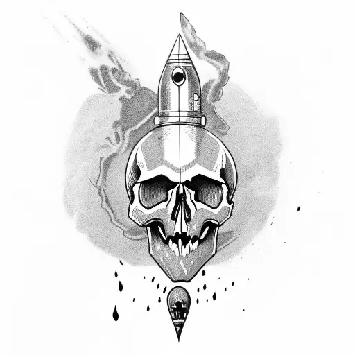 Skull With Rocket Going Through It