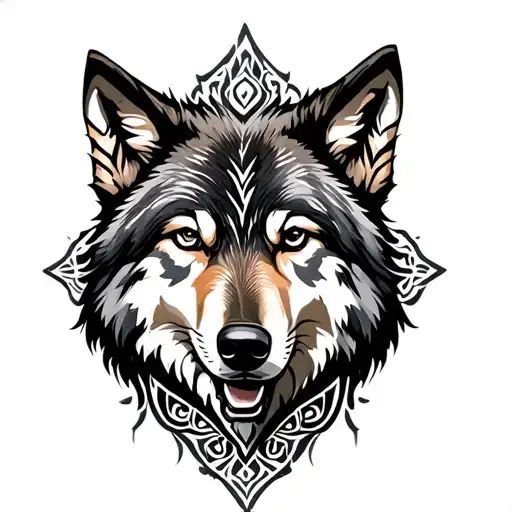 Wolf With Some Tribal And Mandala Design