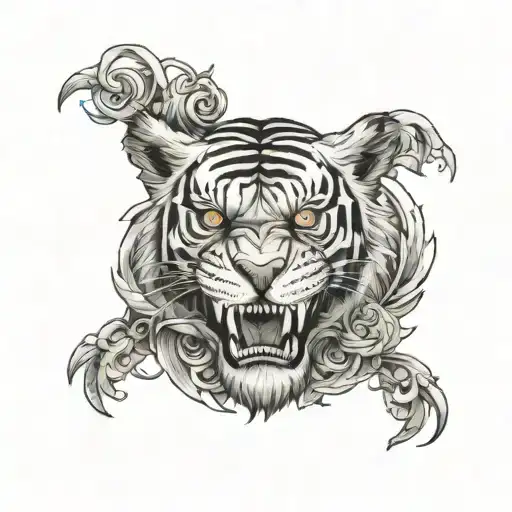 Skull In The Center With A Tiger