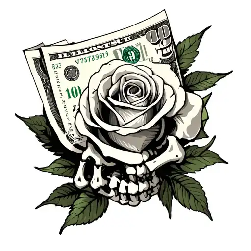 Skeleton Fingers With 100 Dollar Bill Rose