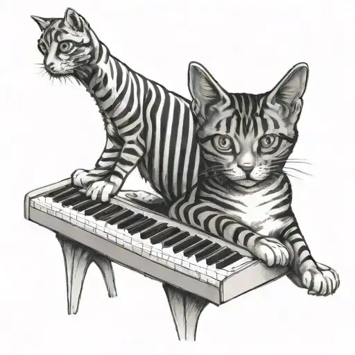 Striped Cat Playing Keyboard And Jackie Russel Dog Playing Guitar