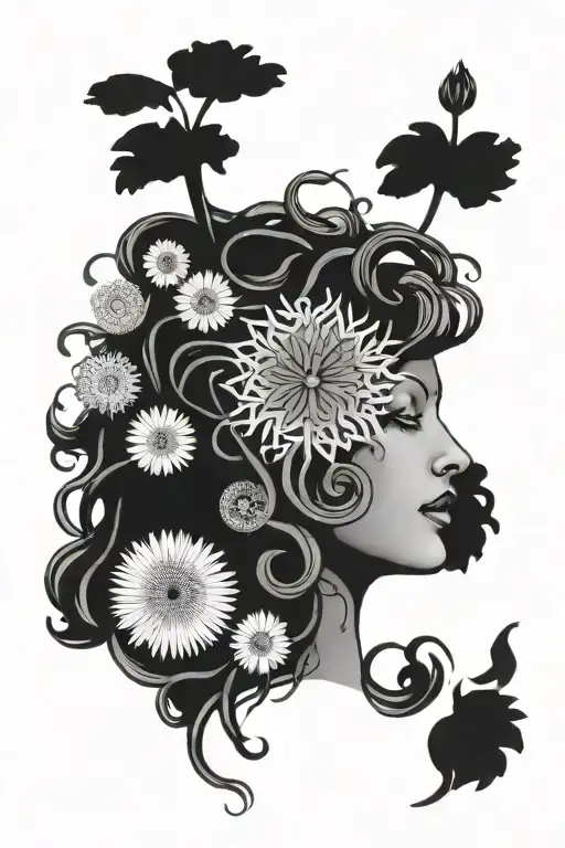 Medusa Head With Hidden Semi Colon And Dandelion Flower Incorporated