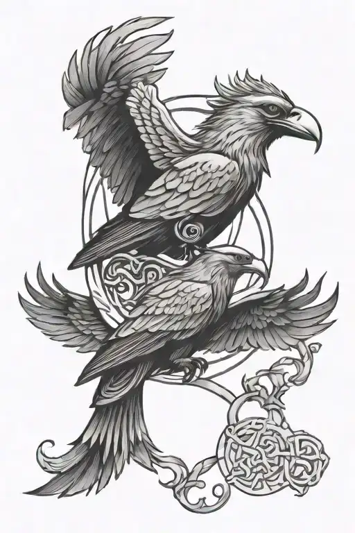 Viking Symbol With 2 Ravens