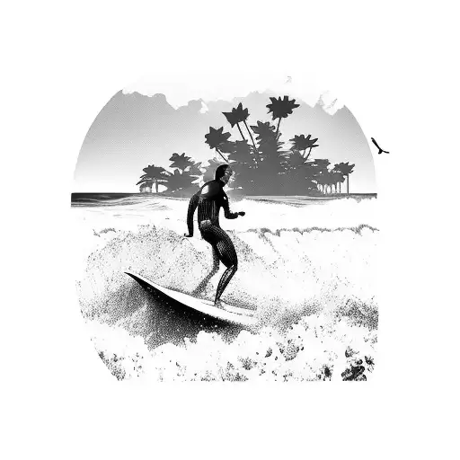 Surfer Catching A Wave With Palm Trees In The Background