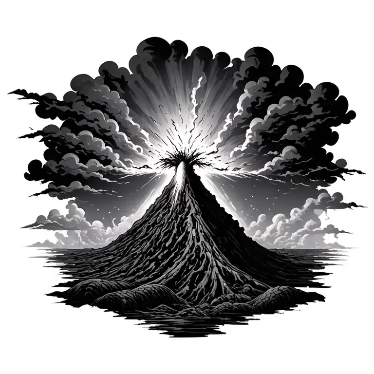 Scale And Volcano Explosion With Clouds Surrounding