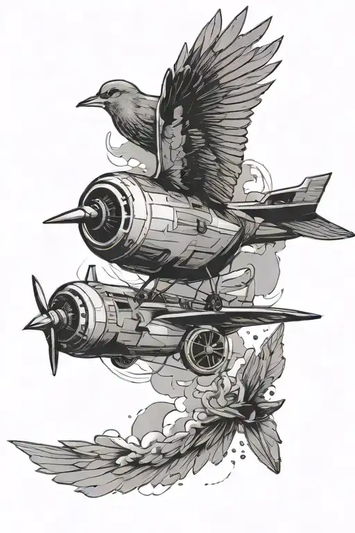 Bird And Airplane Flying