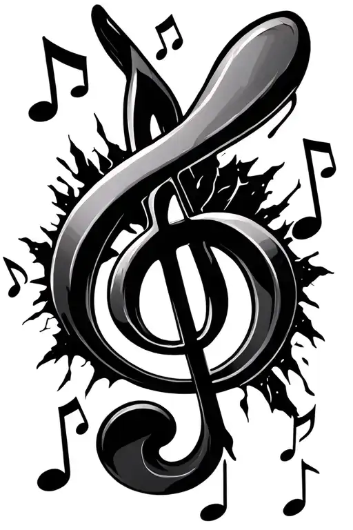 Dark And Broken Treb Clef Surrounded By Music Notes