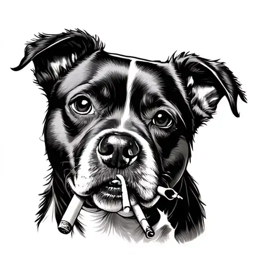 Head Of A Dog Tht Smopke A Cigarette Being Consumed