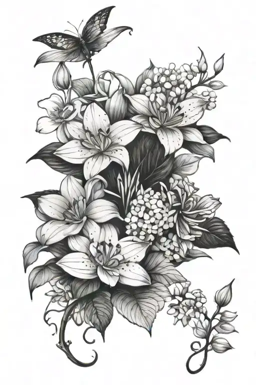 Water Lilys And Hydrangeas Blooming