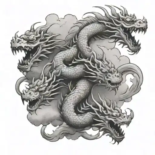 Cloud And Mist With 4 Small Dragons