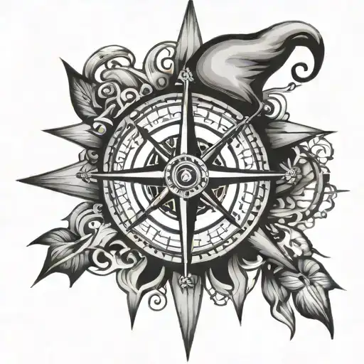 Caribbean Compass Rose With A Skully Hat Motif