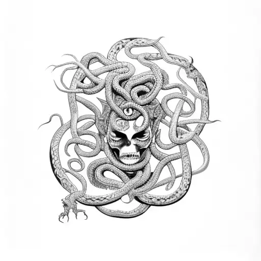 A Fierce Medusa With Snakes Intertwined In A Celtic Knot Pattern