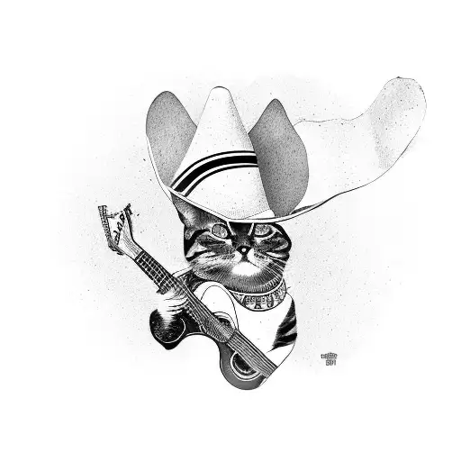 A Cat Wearing A Sombrero Playing A Guitar With A Honduras Flag In The Background