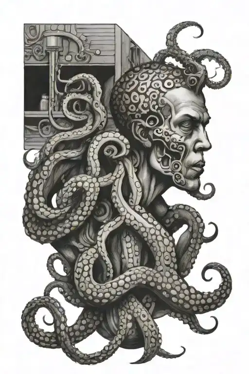 Feminine Octopus Wrapping Tentacles Seducing A Man