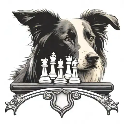 Queen And King Chess Pieces Border Collie Outline