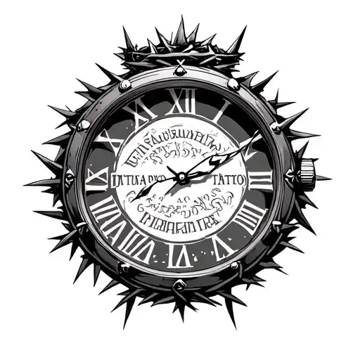 A Watch Were The Brim Is A Crown Of Thorns And There Is Greek Lettering Inside The Watch