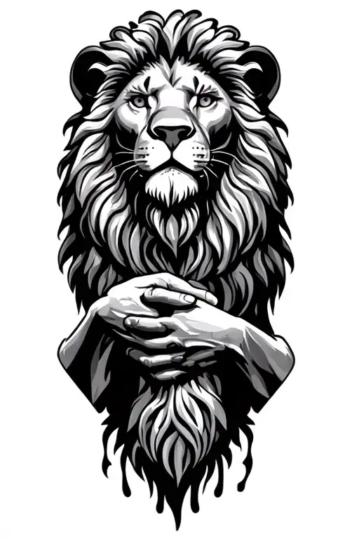 Lion Surrounded Freedom Standing With Clasped Hands
