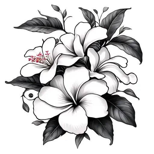 Frangipani And Hibiscus Vine Intertwined