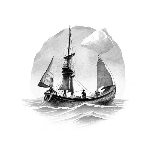 A Portuguese Fishing Boat Sailing Through Spartan Ruins