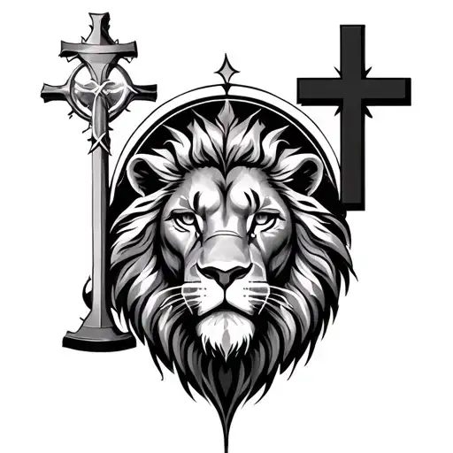 Barbary Lion Face With Hourglass And Halo Of Cross For Upper Arm