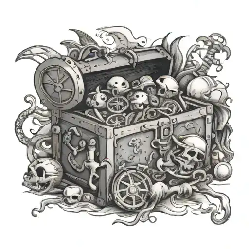 A Pirate Treasure Chest Overflowing With Motorcycle Parts And Ocean Treasures