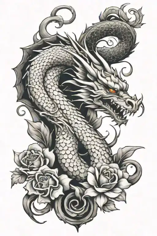 A Dragon With Flowers In The Form Of Infinity