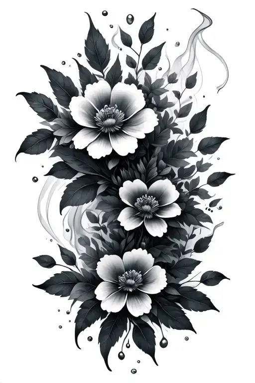 Flowers With Leafs Smoke And Water