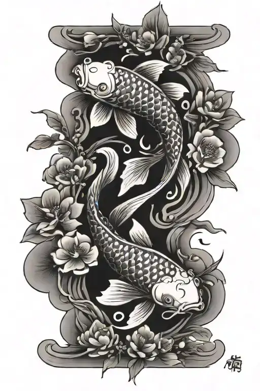 Koi Fish And Cherry Blossoms