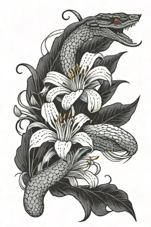 Hissing Cobra And Spider Lily Flower