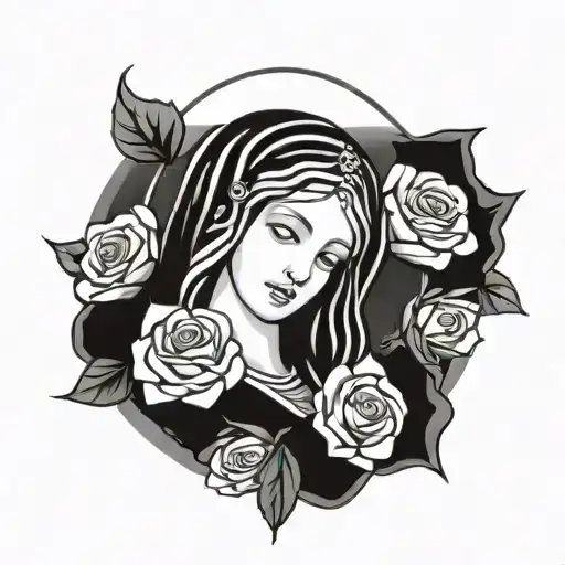 Virgin Mary With Roses Surrounding