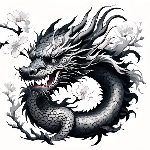 Chinese Dragon With Sakura Blossom