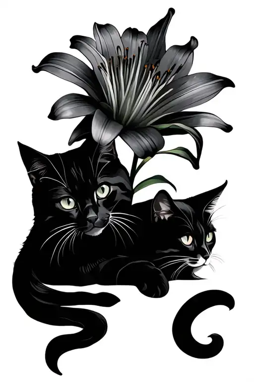 Lily Flower With Two Cats