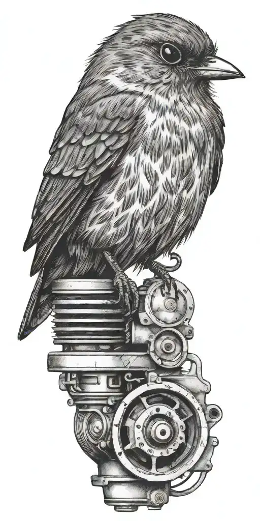 A Robin Bird Perched On A Vintage Car Engine