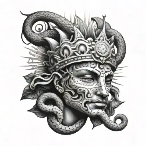 Sun Gods Face With Unrealistic Snake Crown