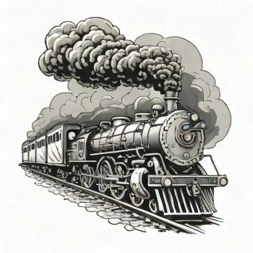 Fine Line Tattoo Train With Heart Smoke Coming