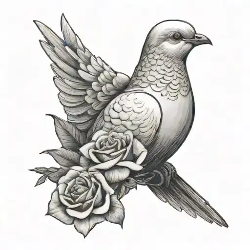 Dove With Rose In Its Mouth