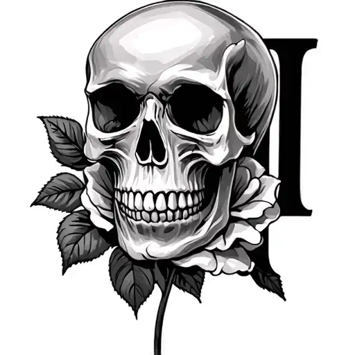 Skull And Rose With Letter H