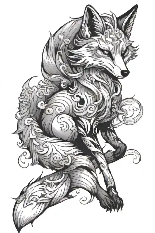 Ink Style Kitsune Fox Playing