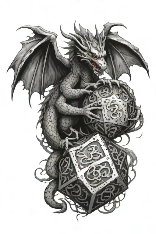 Twin Dragons Holding A D20 Dice
