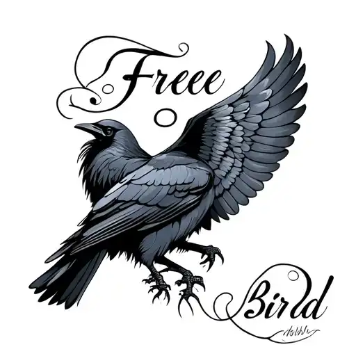 Crow With Free Bird Letters In The Wings