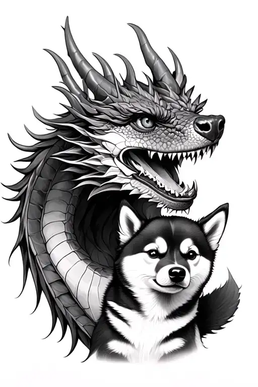 Dragon And Shiba Inu Peeking