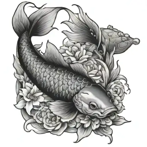 Koi Fish With Flowers