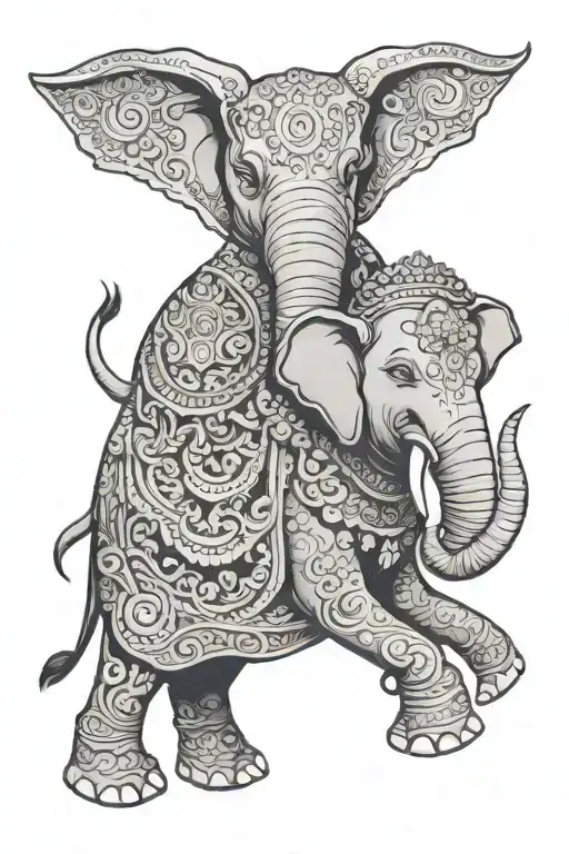 Thai Elephant Adorned With Traditional