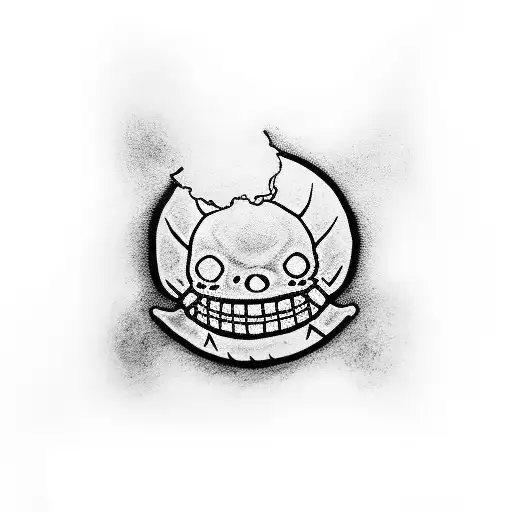 A Black And Grey Tattoo Of Luffy From One Piece With Vibrant Flowers As A Background