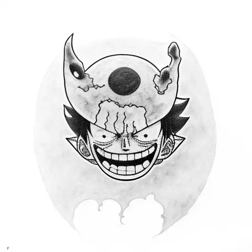 A Black And Grey Tattoo Of Luffy From One Piece